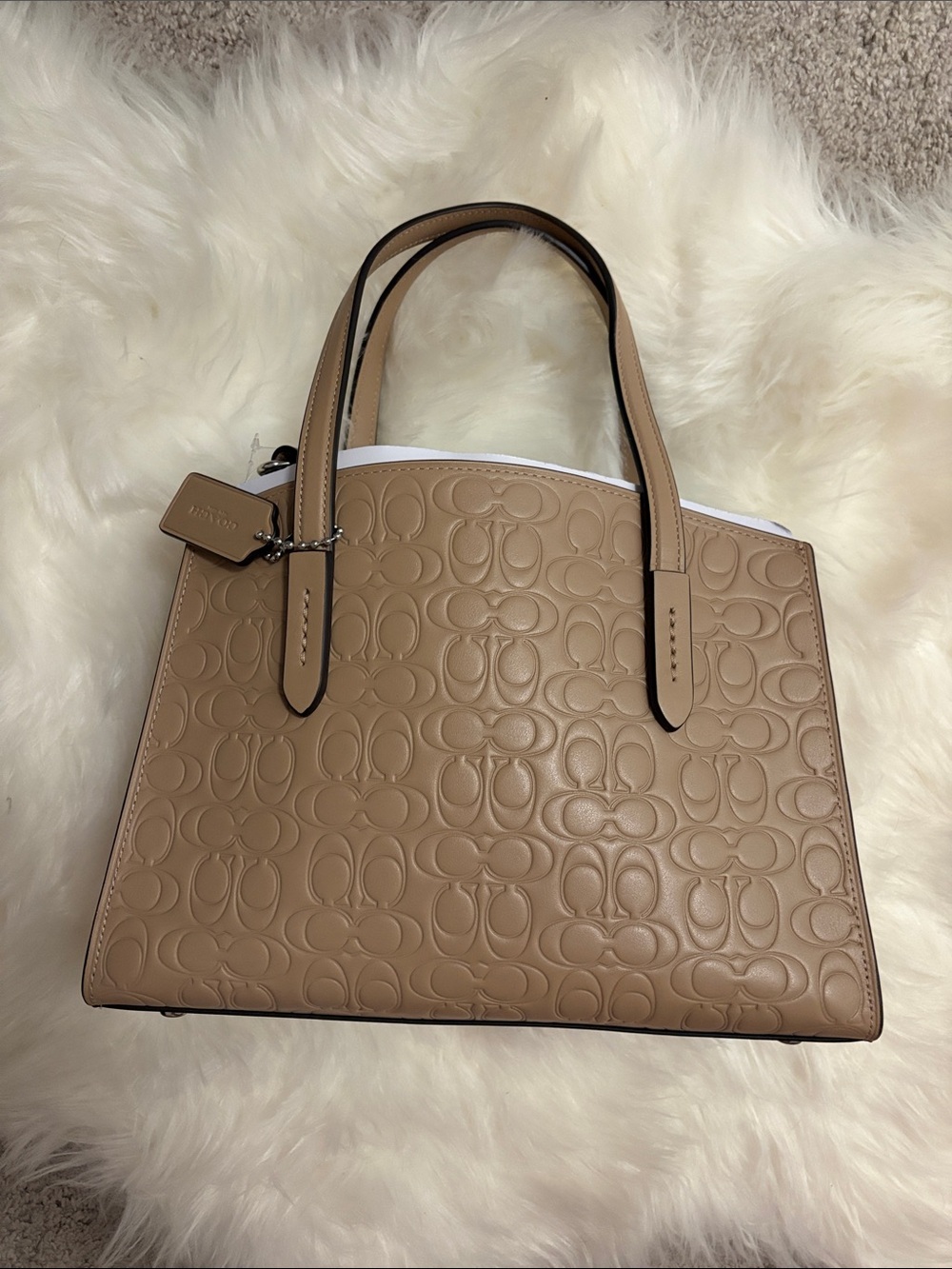 Coach Embossed Signature Satchel in Taupe